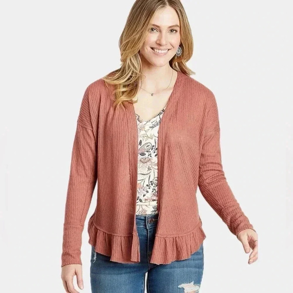 Maurices Women’s Solid Ruffle Hem Open Front Cardigan - Picture 2 of 7